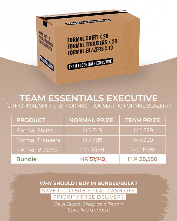 Team Essentials Executive Bundle -20 Formal Shirts + 20 Formal Trousers + 10 Formal Blazers